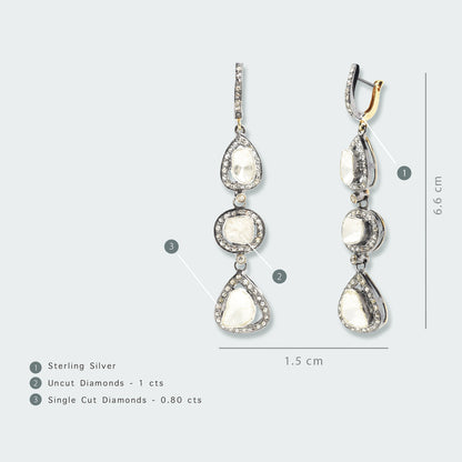 3 Piece Unshaped Uncut Diamond Hanging Earrings