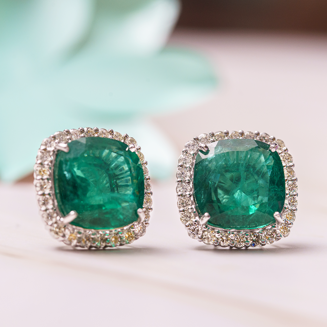 Cushion Emerald Studs