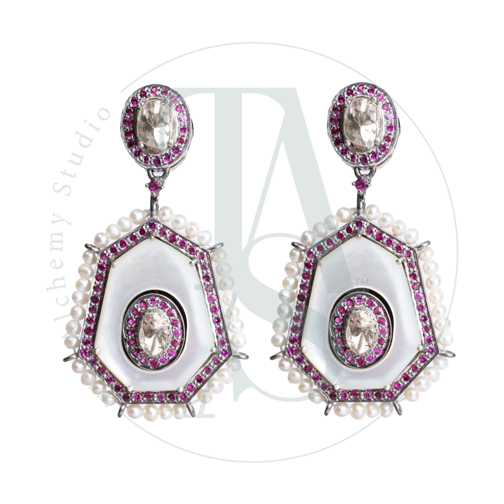 Donella Mother of Pearl and Uncut Diamond Earrings