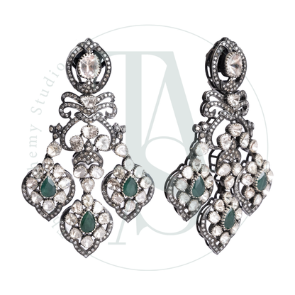 Everette Vintage Emerald and Uncut Diamond Chandelier Earrings
