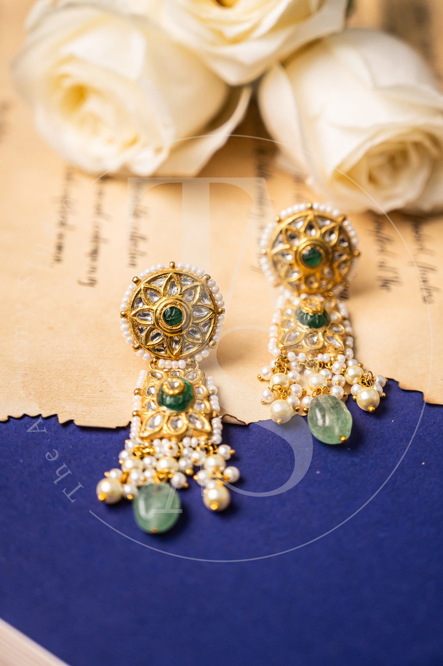 22kt Gold Nerta Emerald and Uncut Diamond Earrings