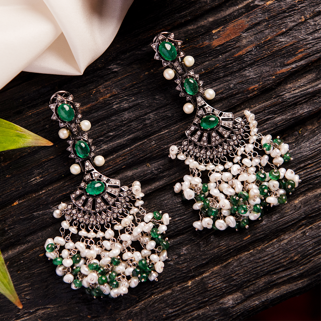 Polki Emerald Fringe Earrings
