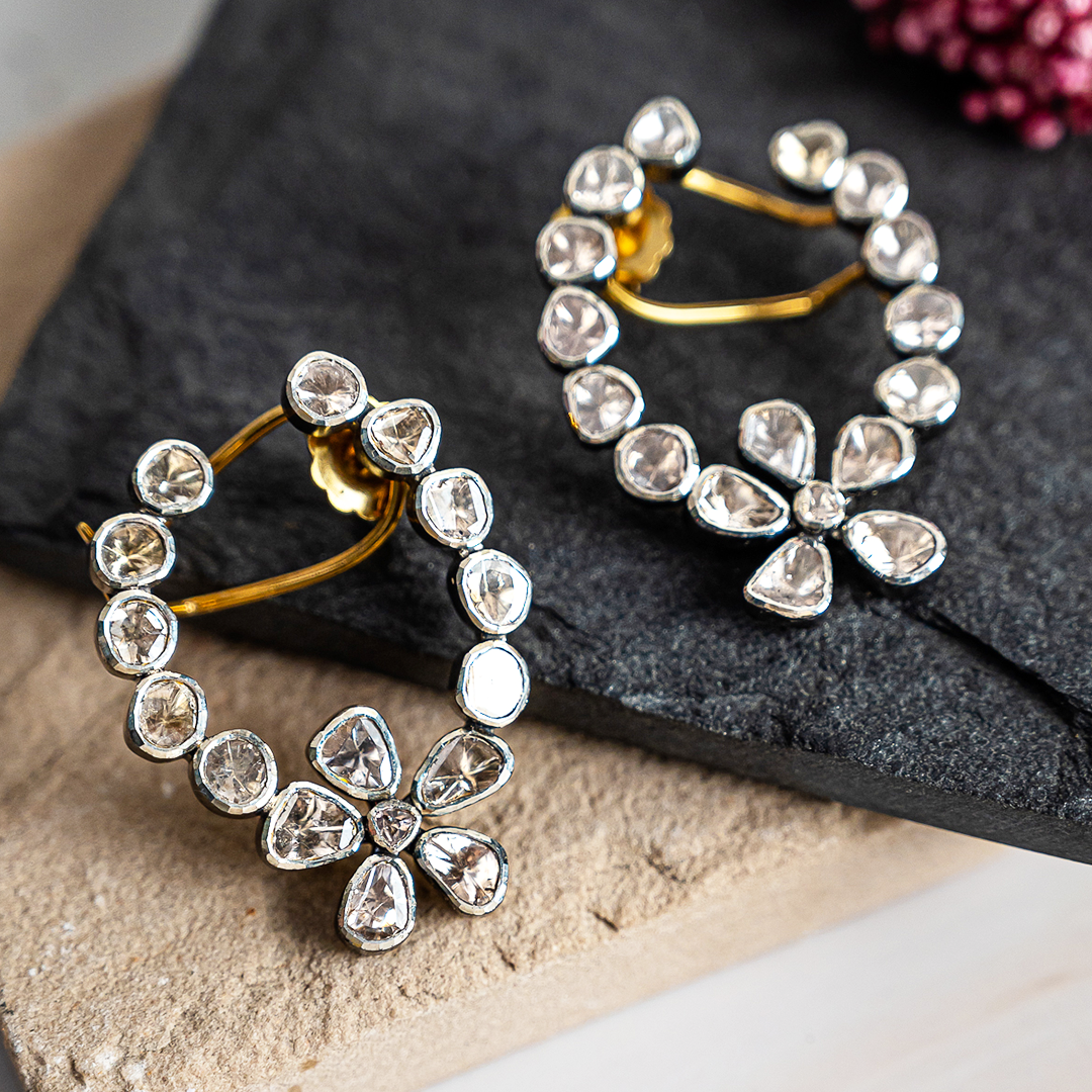 Flower Polki Hoops