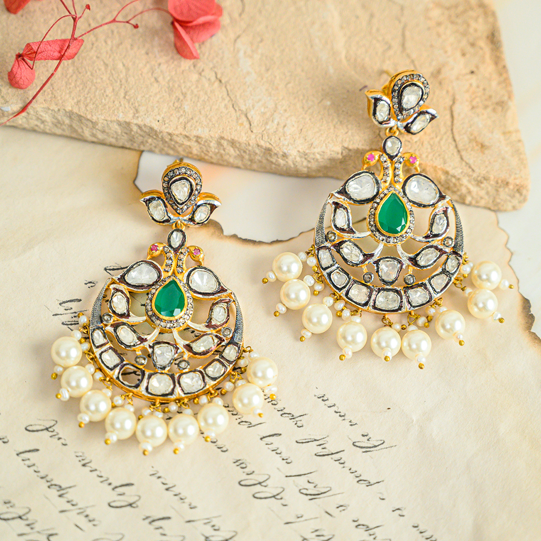 Asma Polki Emerald Chandbalis