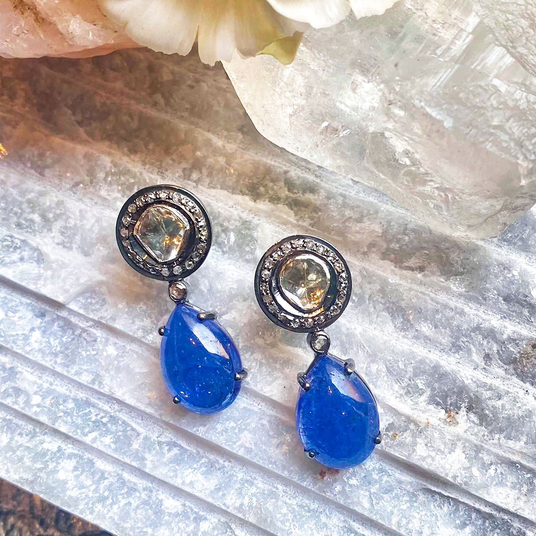 Polki Tanzanite Drop Earrings