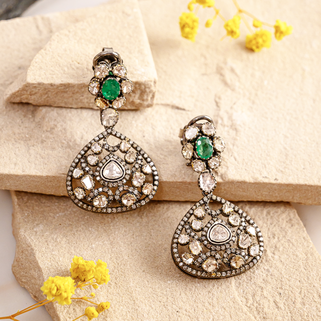 Adella Polki Emerald Earrings