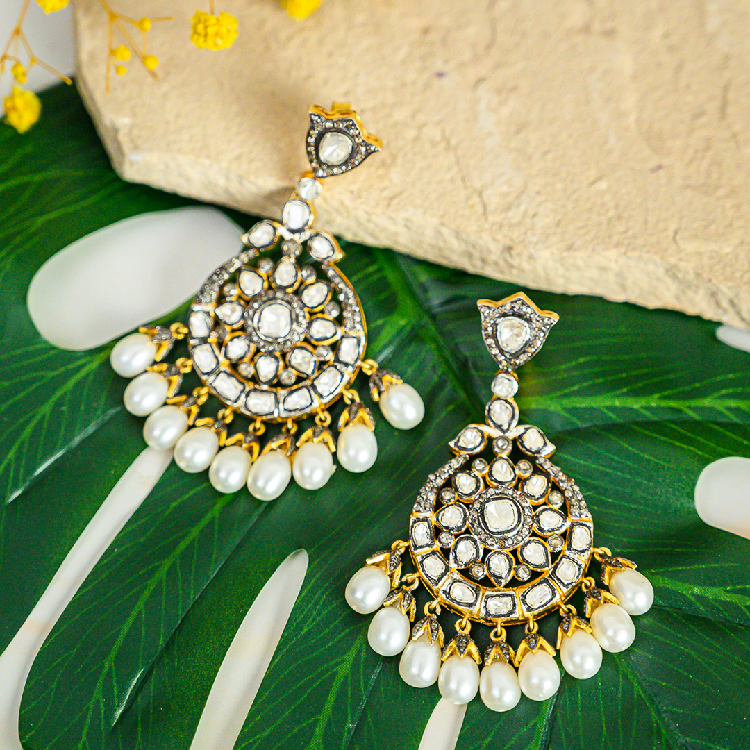 Yurvi Polki Pearl Chandbalis