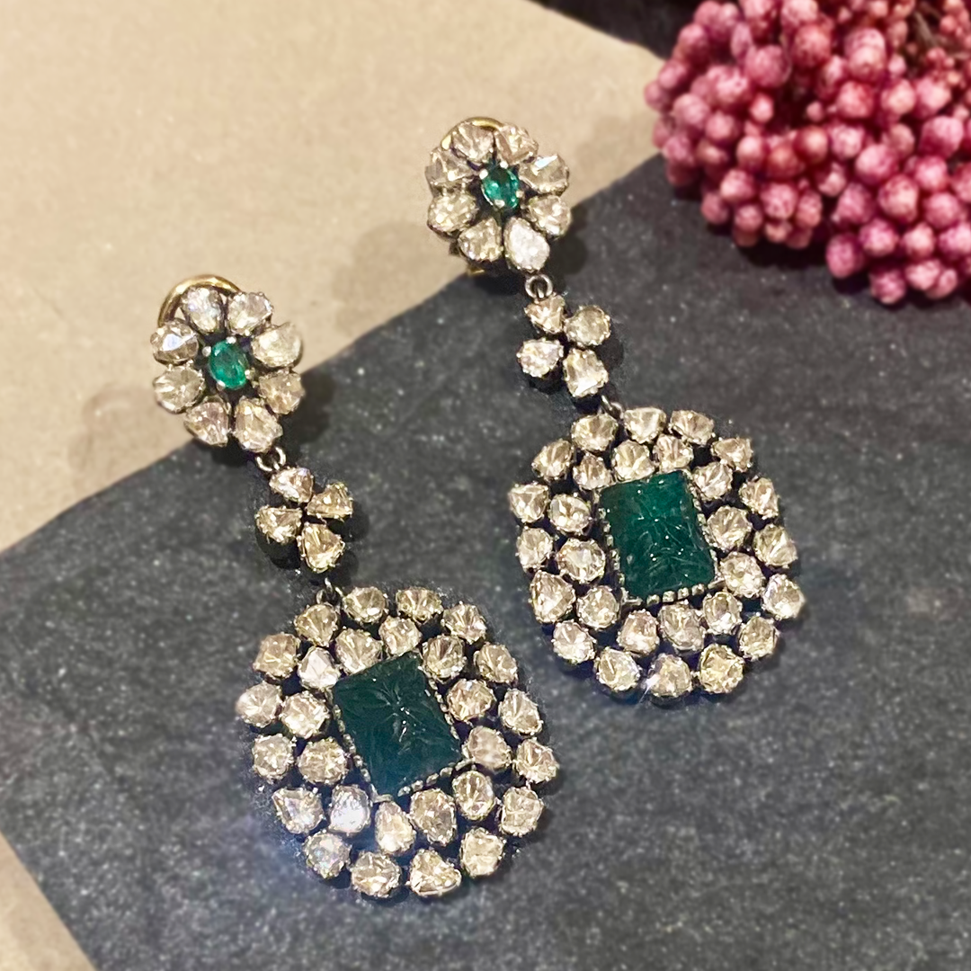 Empress Polki Emerald Earrings