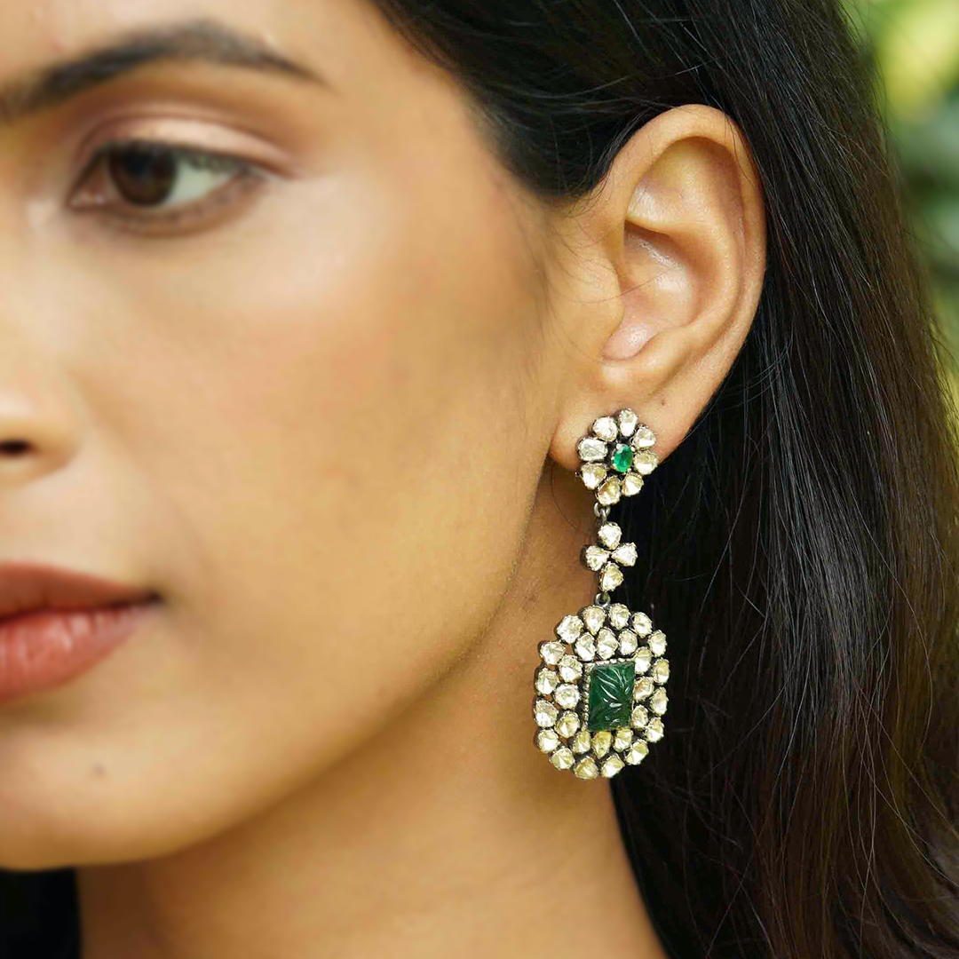 Empress Polki Emerald Earrings