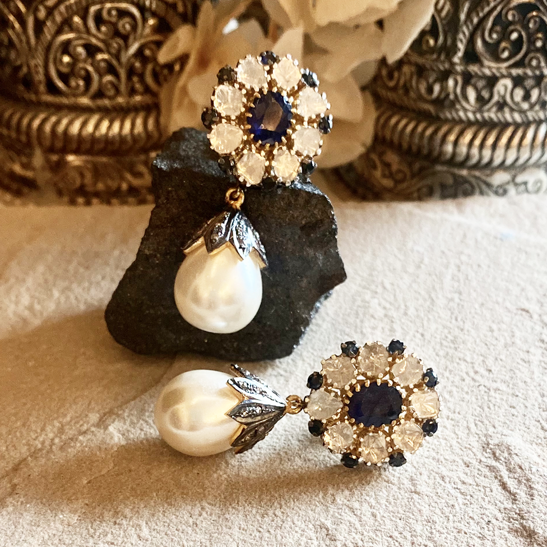 TAS Signature Polki Sapphire Flower Earrings