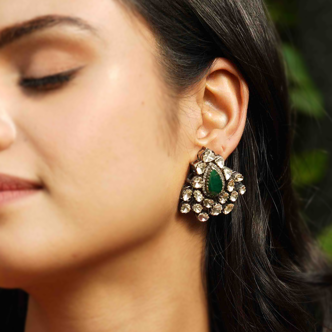 Cosmia Polki Emerald Earrings