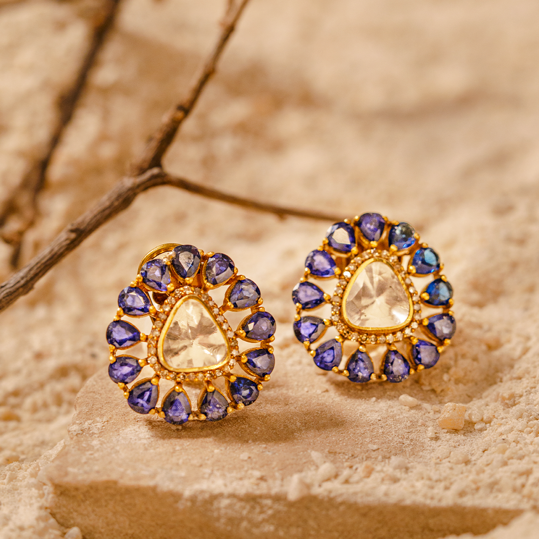 Starburst Polki Sapphire Earrings