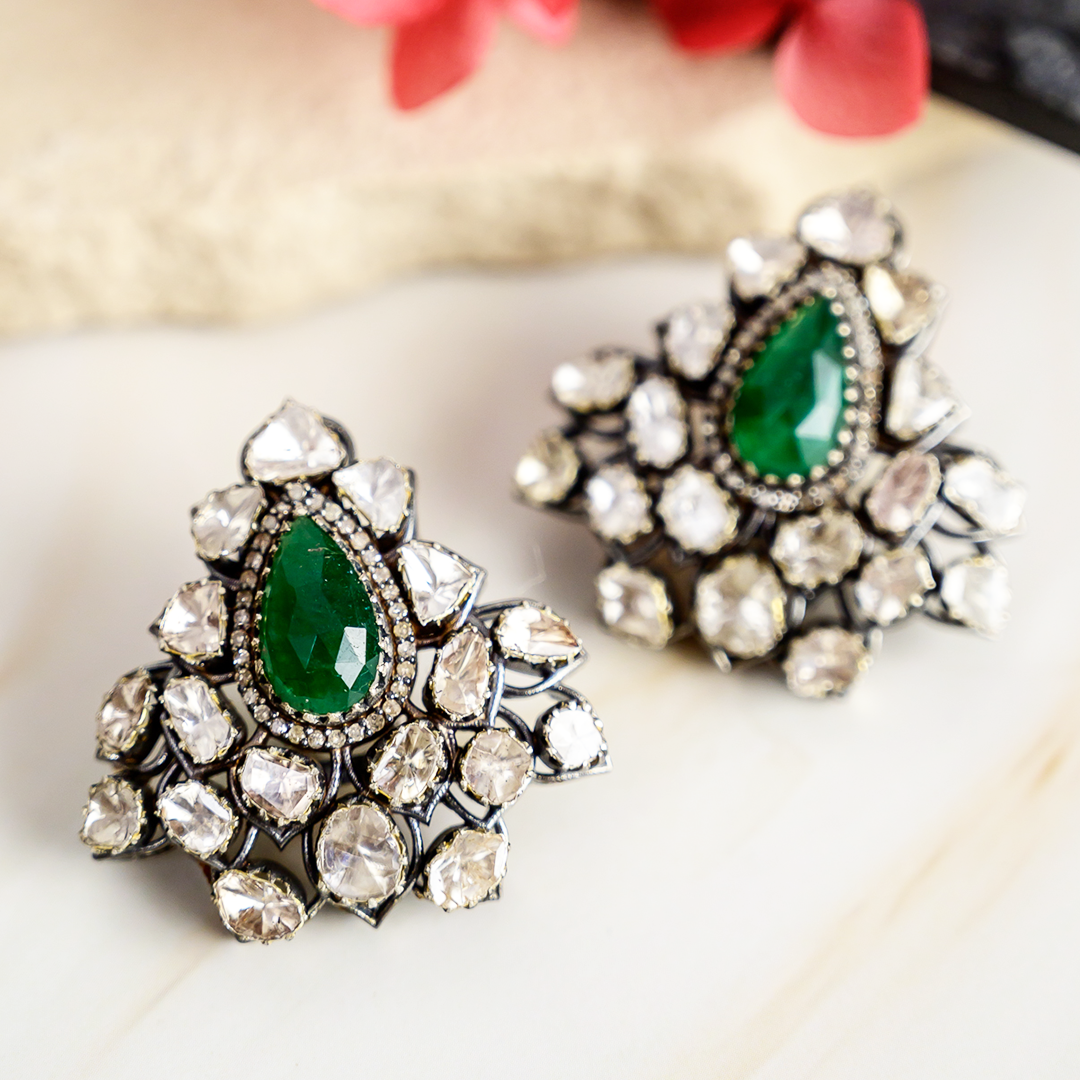 Cosmia Polki Emerald Earrings