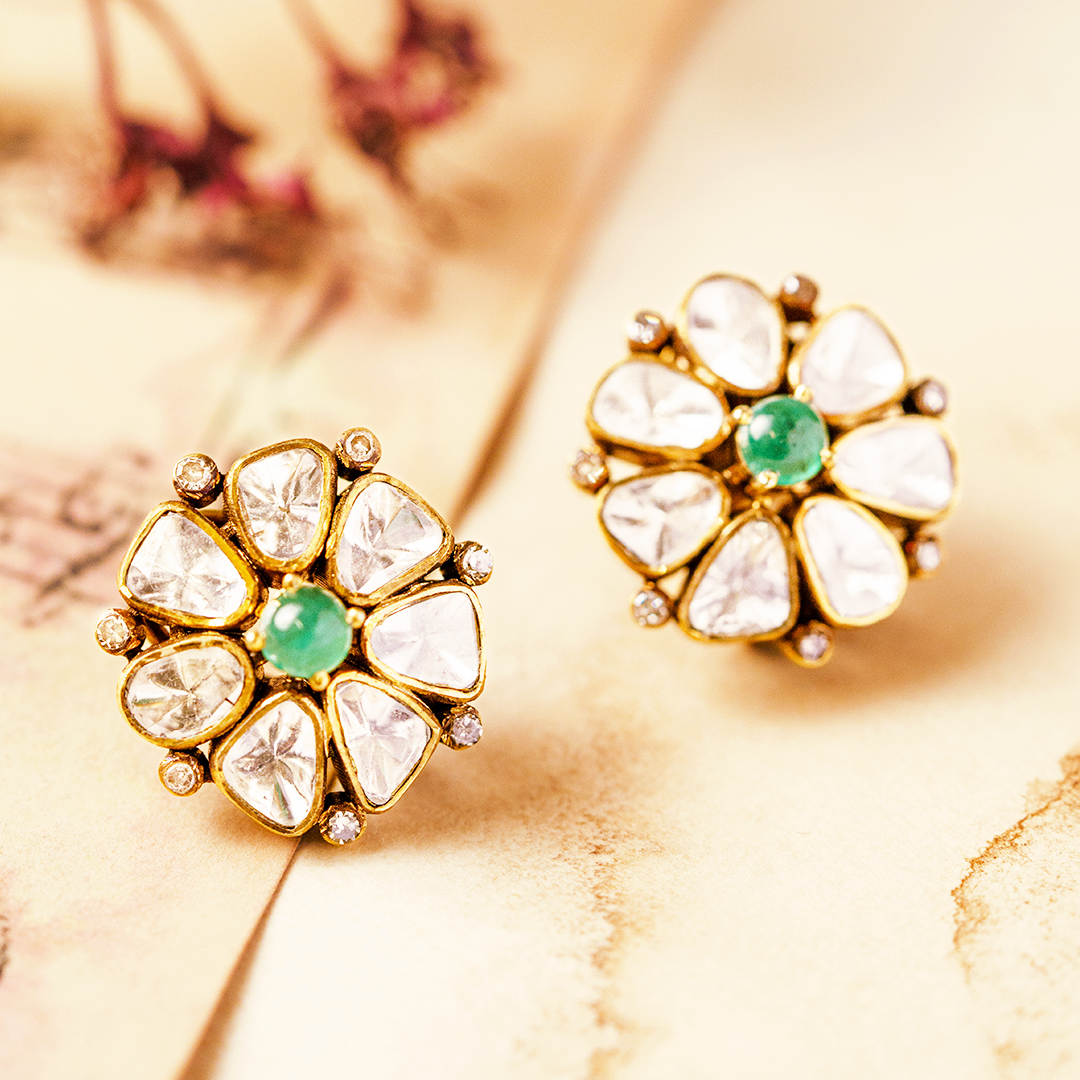 Mini Amara Polki Emerald Earrings