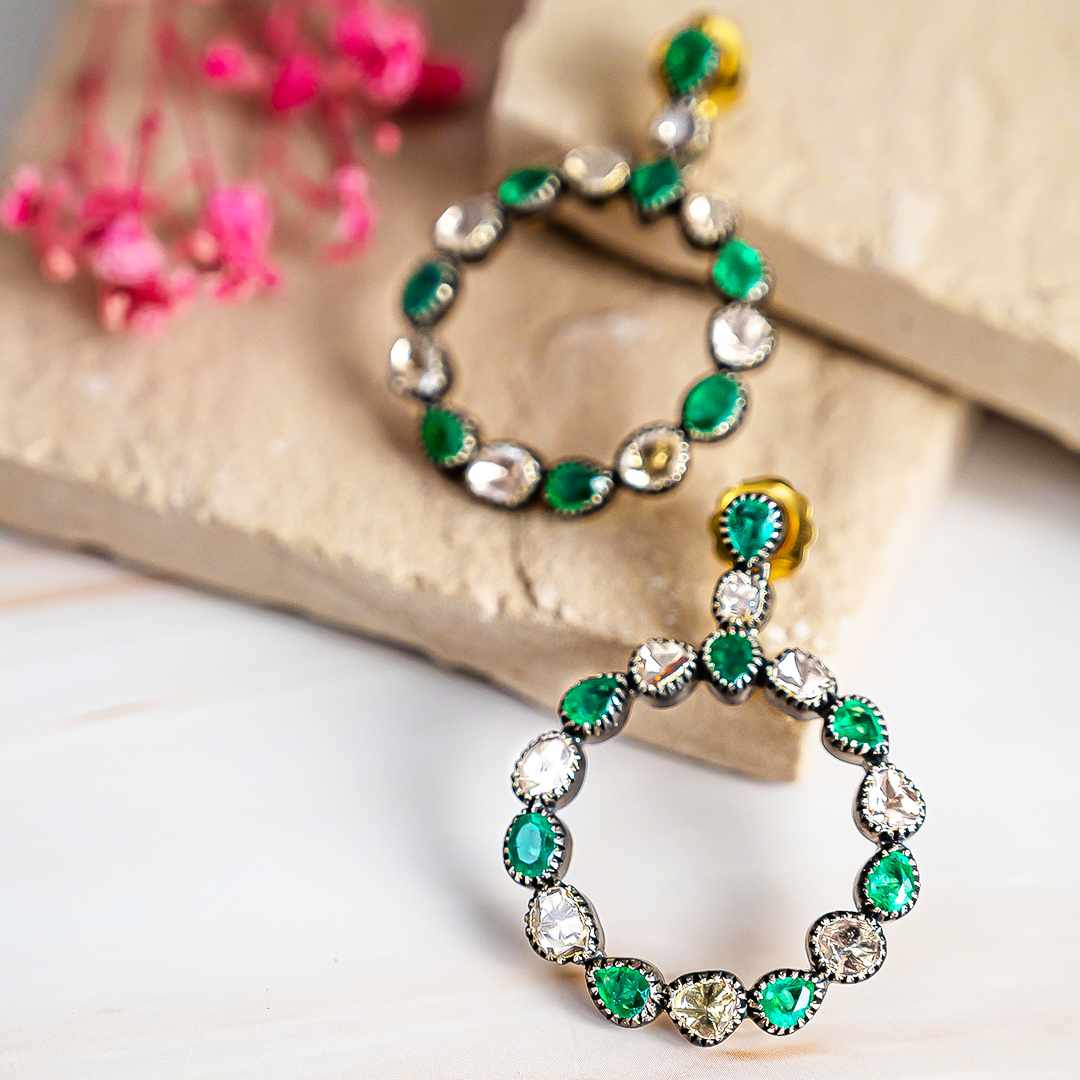 Sahira Polki Emerald Earrings