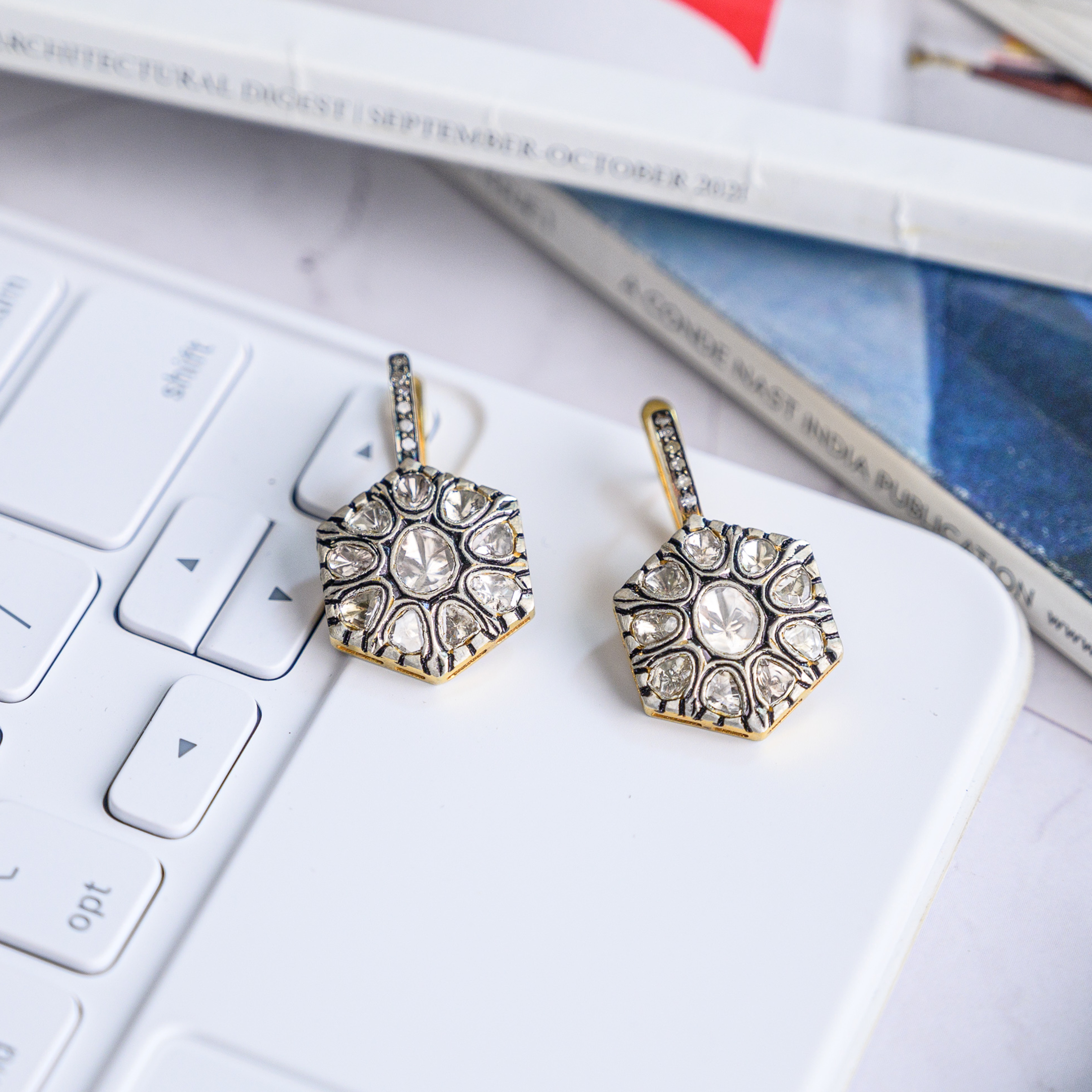 Ray Polki Hexagon Earrings