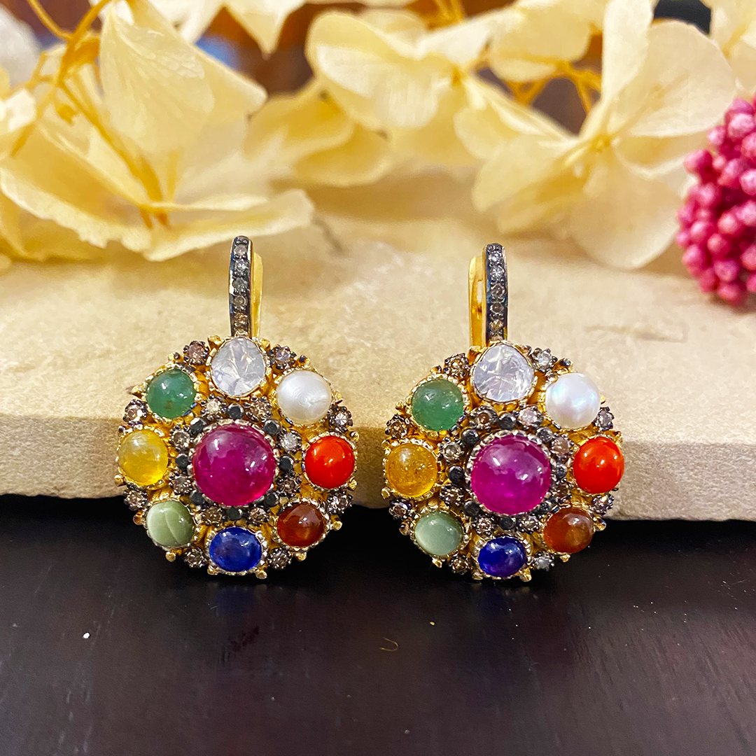 Vintage Polki Navratan Earrings