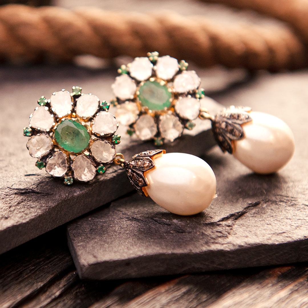 TAS Signature Polki Emerald Earrings