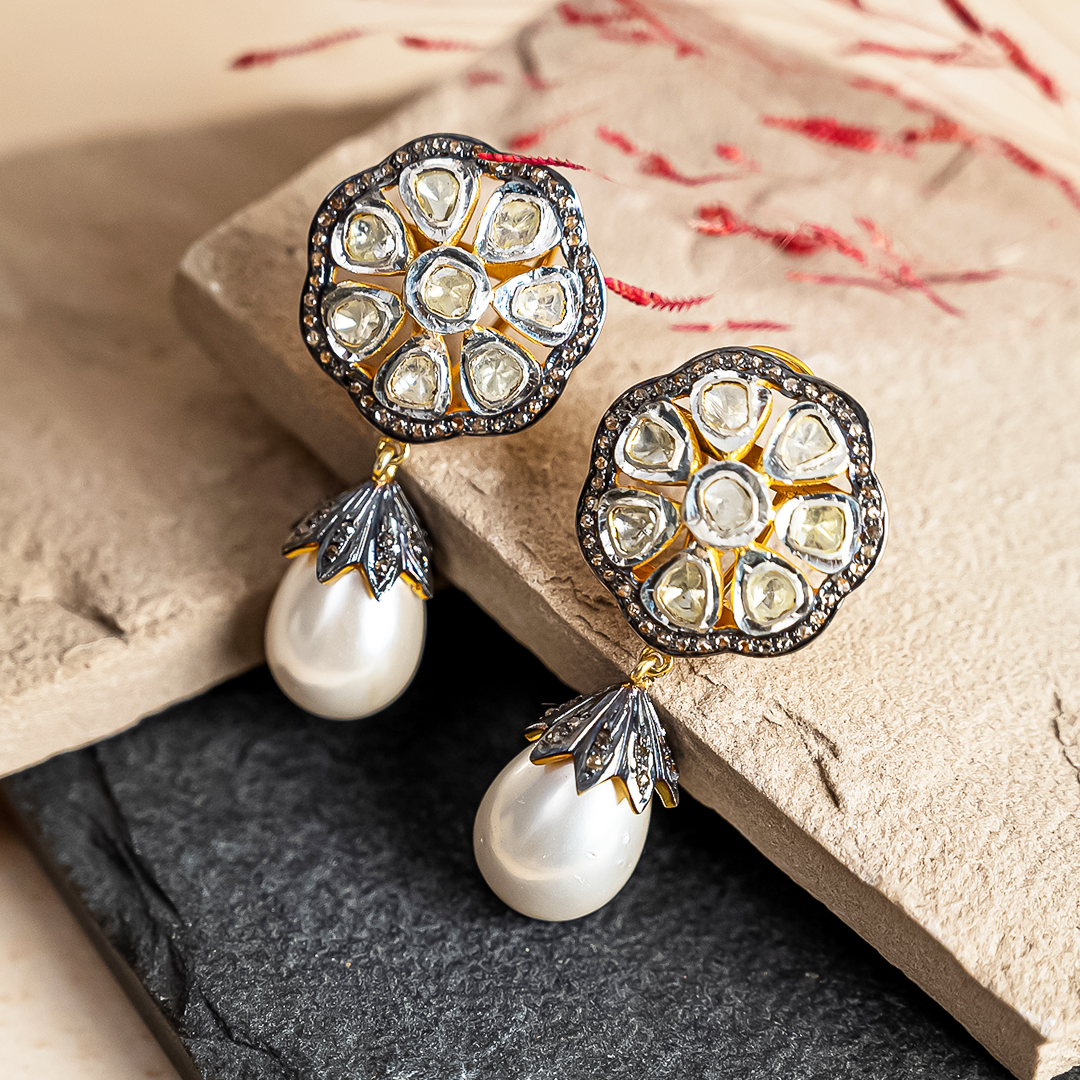Geo Flora Polki Earrings