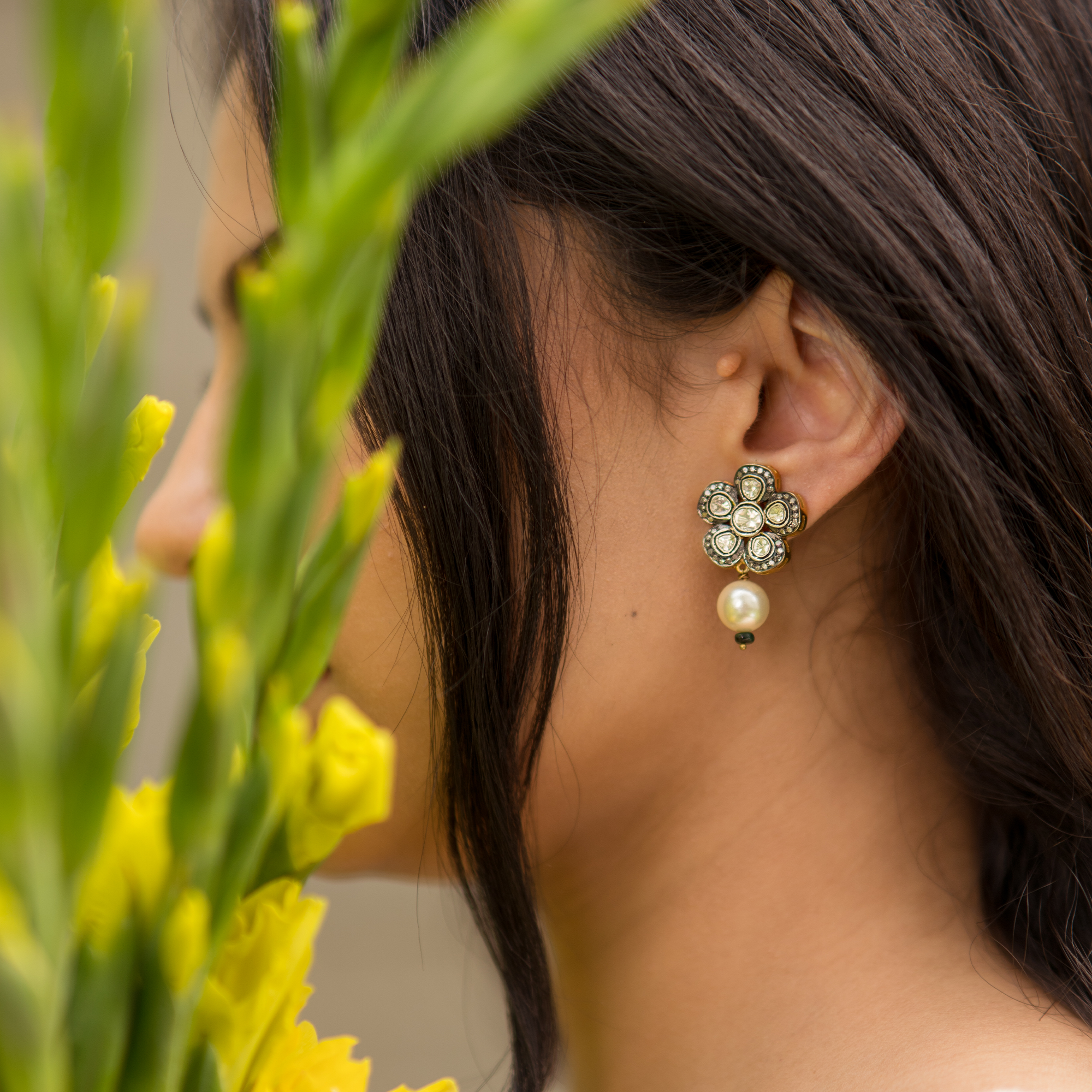 Mini Flower Blossom Polki Earrings