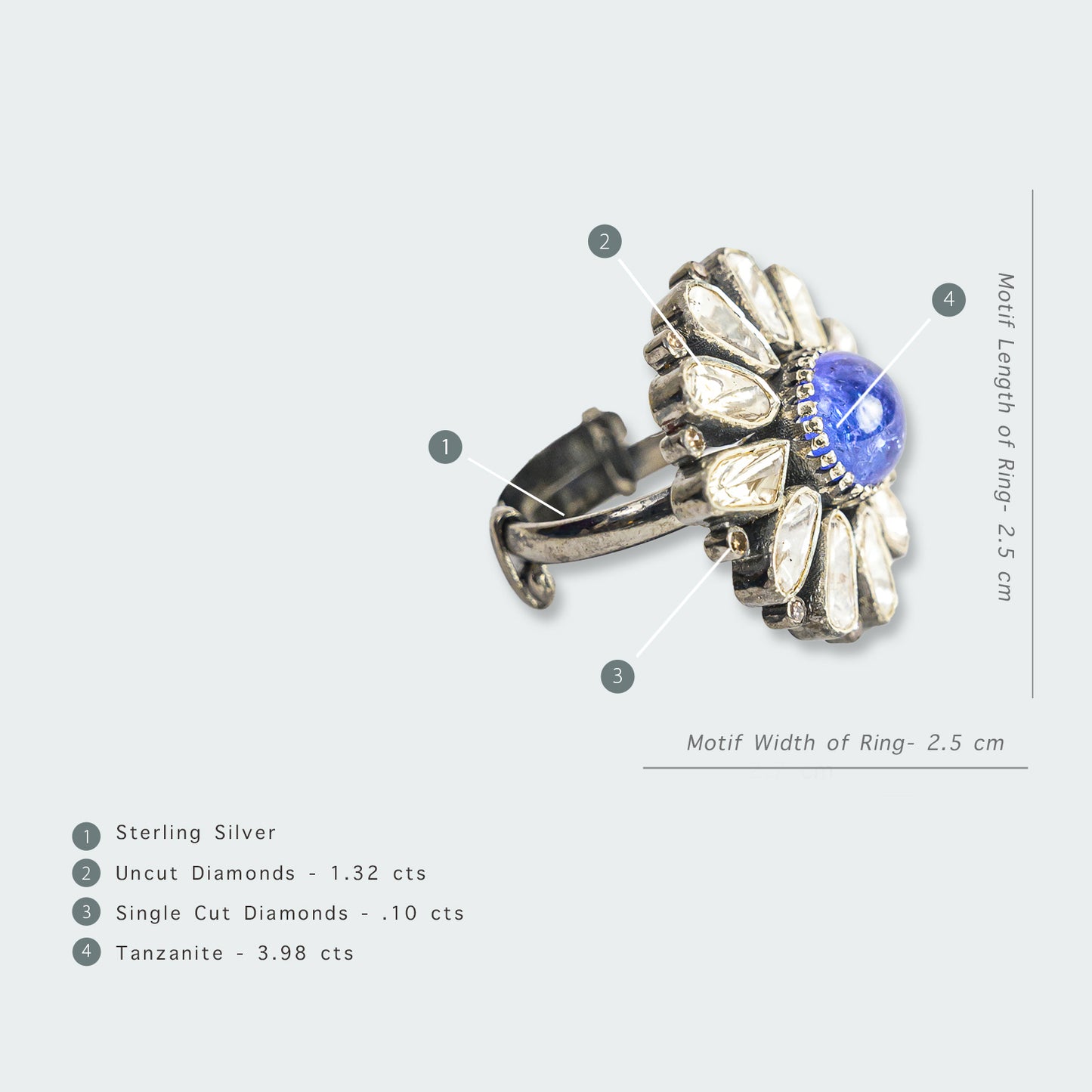 Amara Tanzanite Uncut Diamond Flower Ring