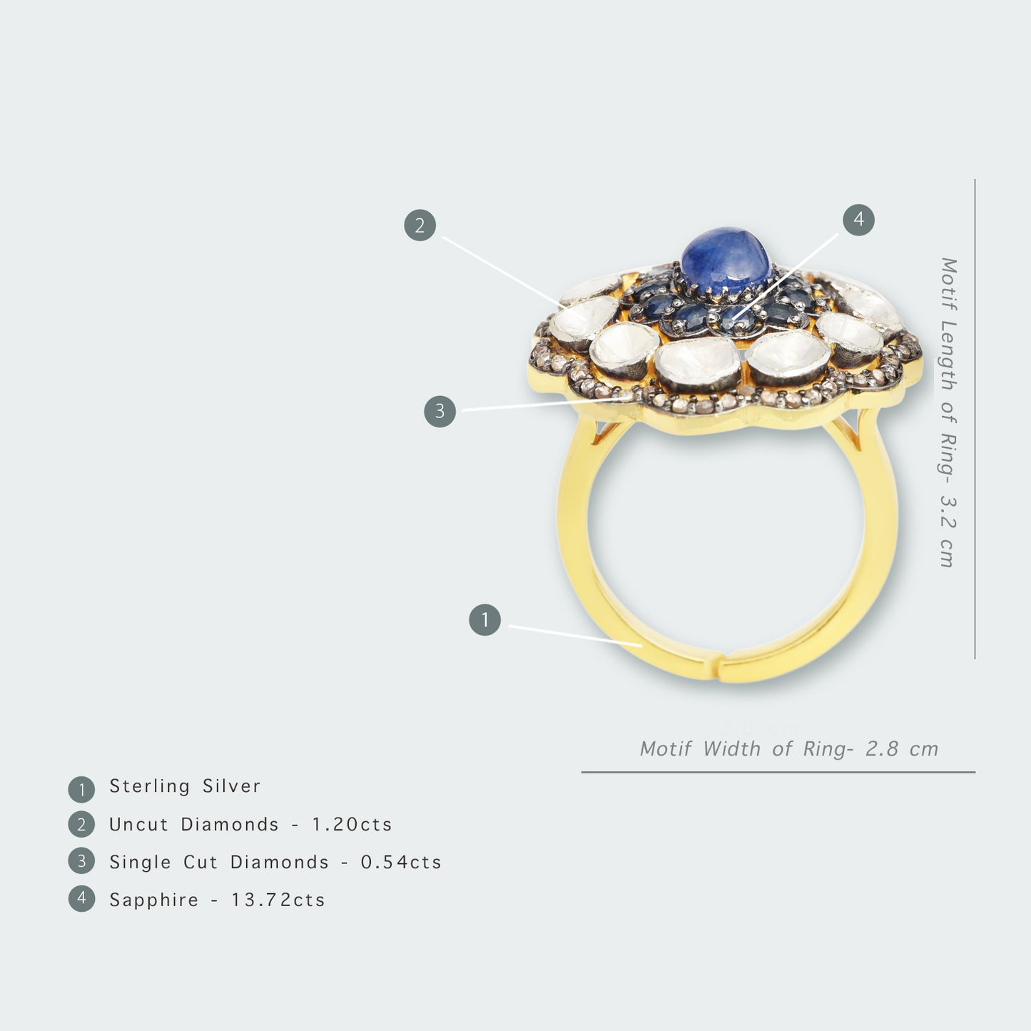 Astrales Flower Sapphire And Uncut Diamond Ring