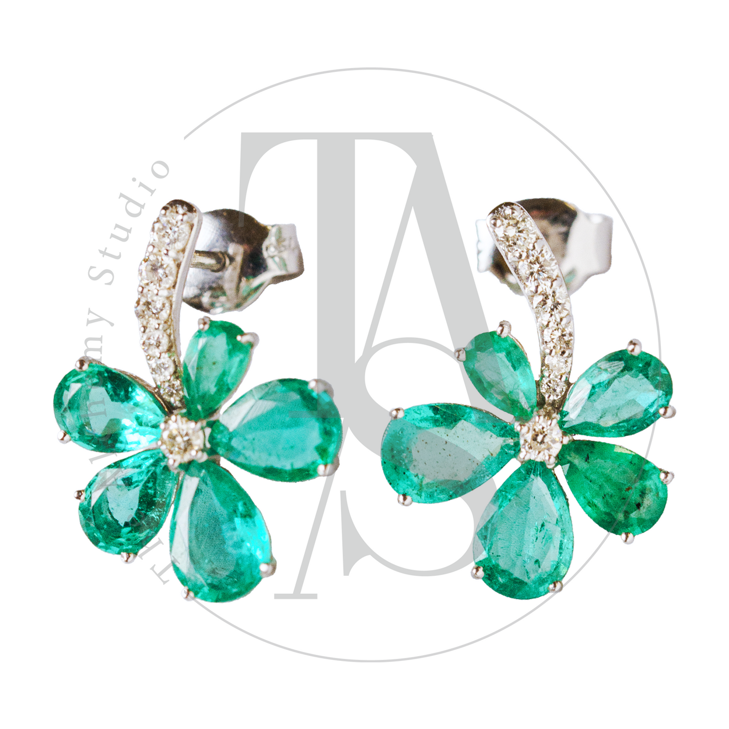 Asymmetric Emerald Flower Earrings