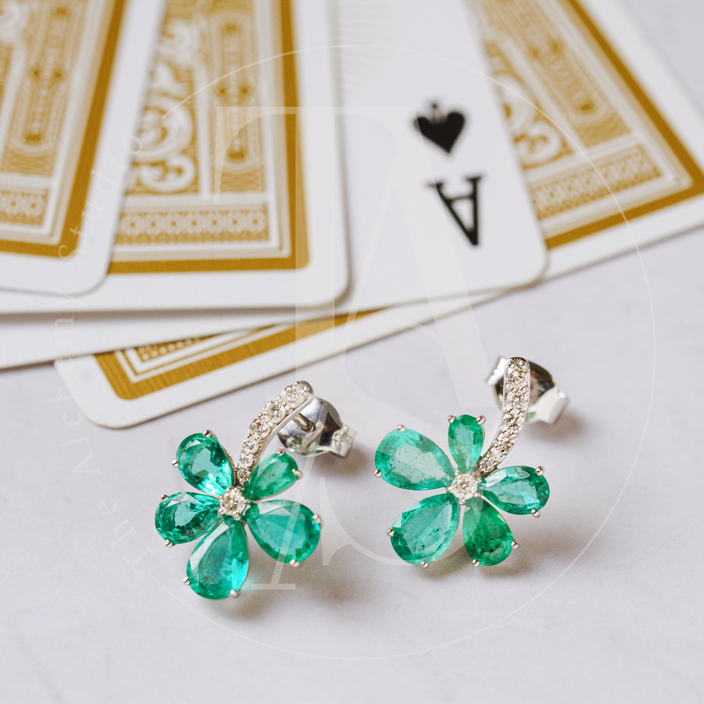 Asymmetric Emerald Flower Earrings