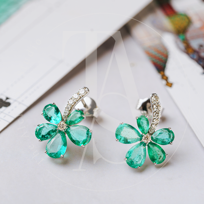 Asymmetric Emerald Flower Earrings