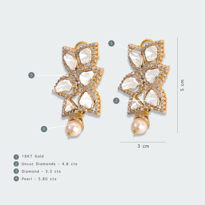 Asymmetric Star Polki Earrings