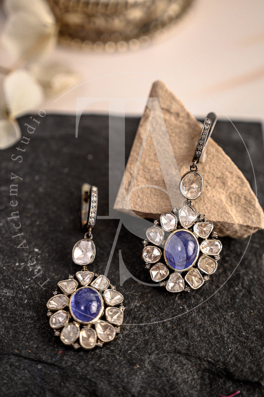 Paloma Tanzanite and Uncut Diamond Flower Earrings