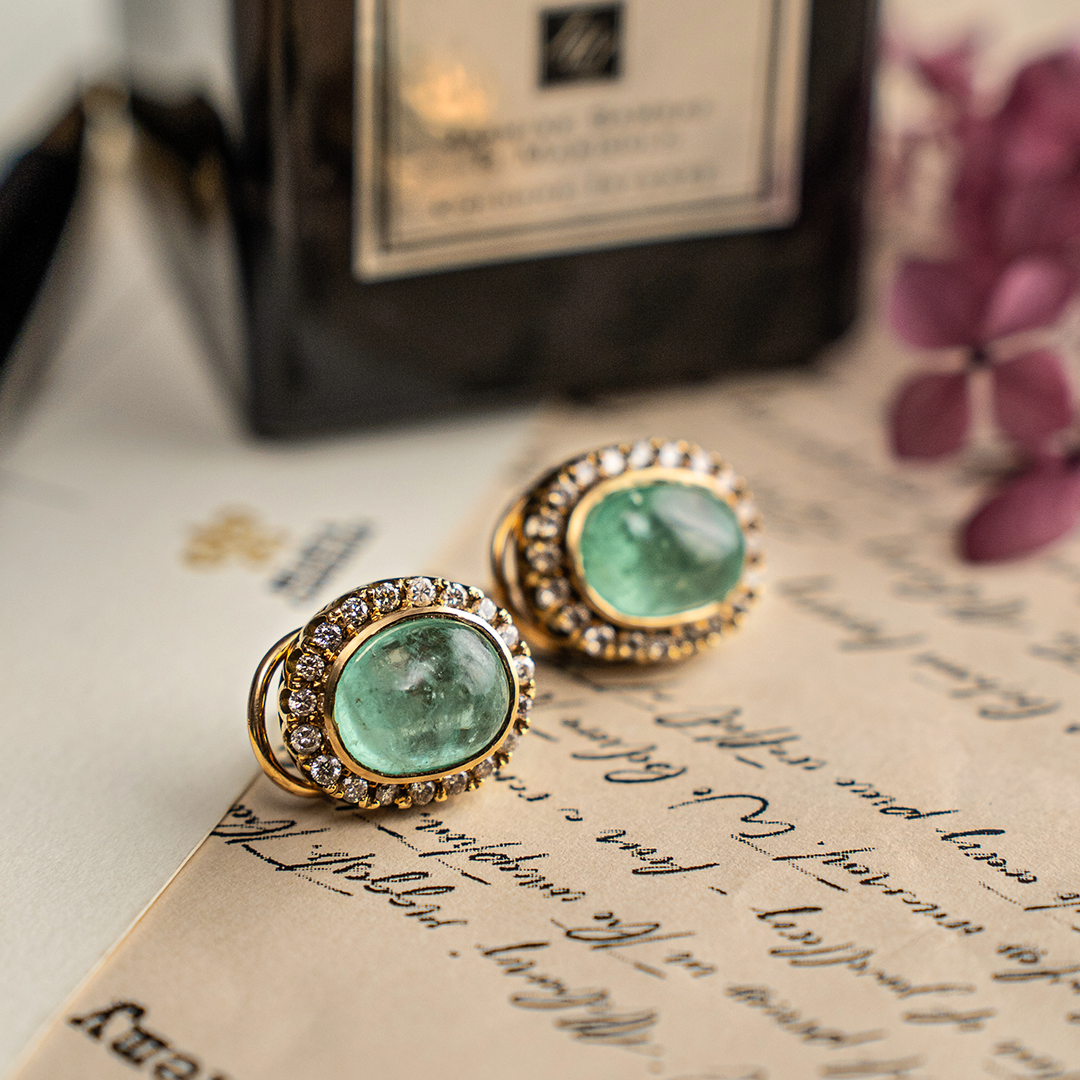 Emerald Cabochon Studs