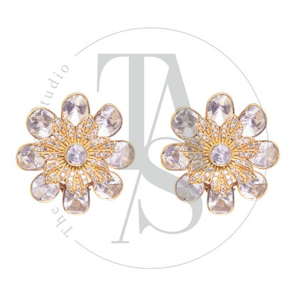 Camillia Diamond 3D Uncut Diamond Flower Earrings