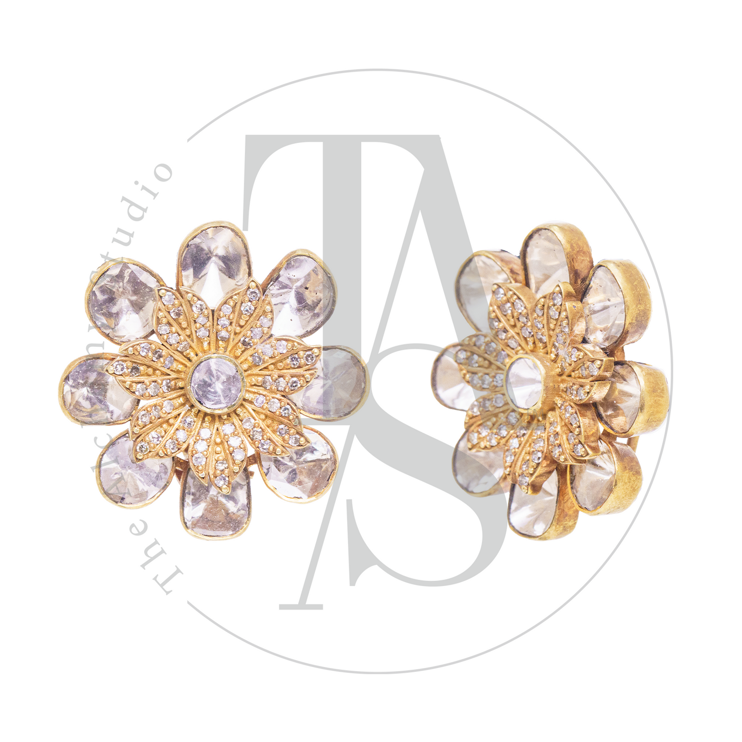 Camillia Diamond 3D Uncut Diamond Flower Earrings