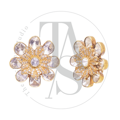 Camillia Diamond 3D Uncut Diamond Flower Earrings