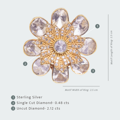 Camillia Diamond 3D Uncut Diamond Flower Ring