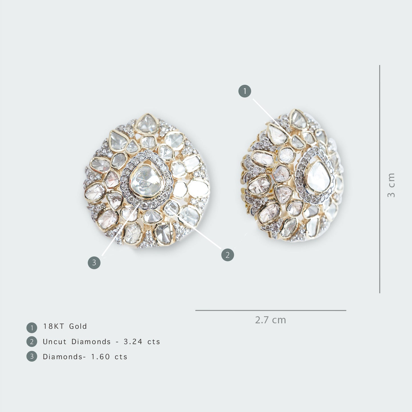 Chiara Polki and Diamond 3D Flower Earrings