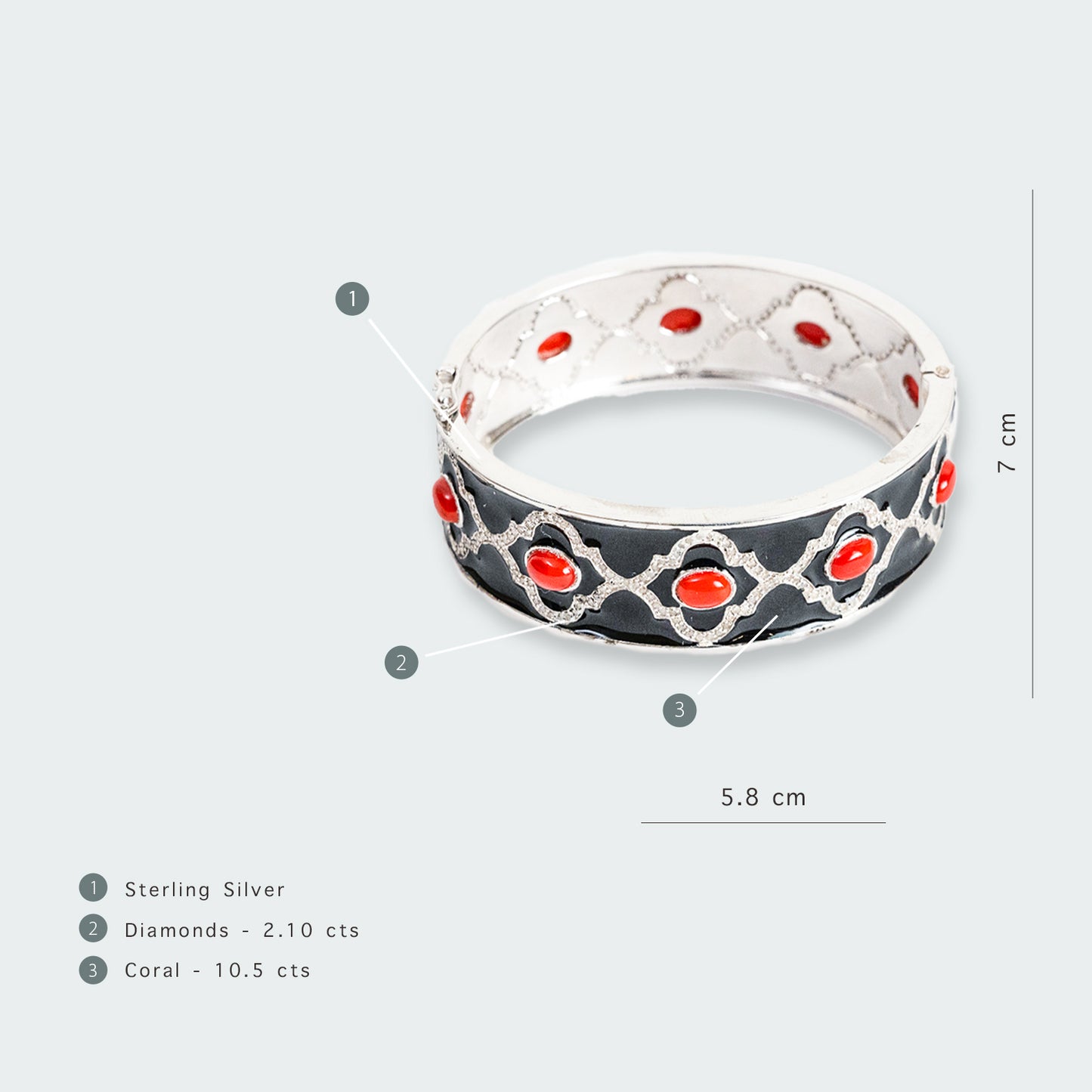 Clover Coral and Black Enamel Cuff