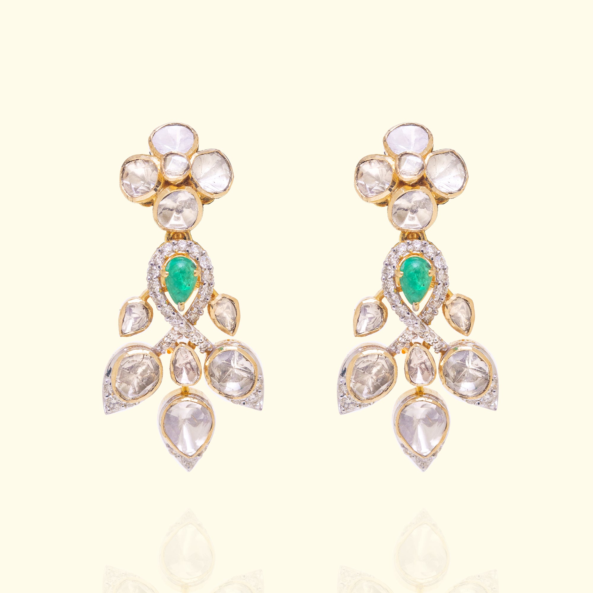Sunrise Emerald Polki Drop Earrings