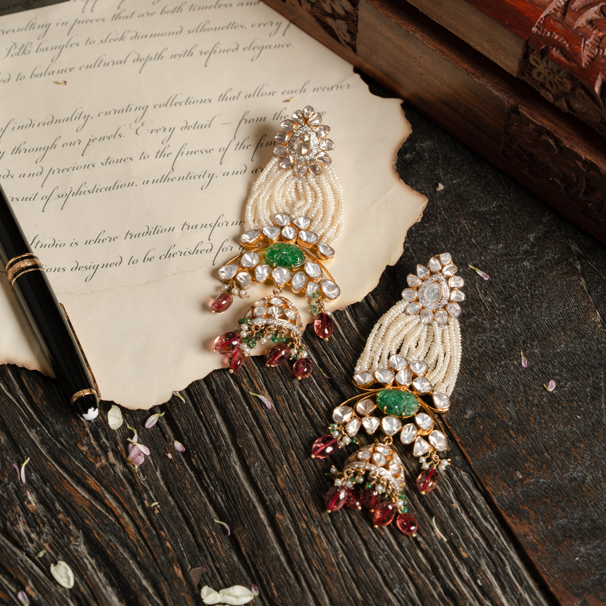 Sadagi Polki Emerald Tourmaline Earrings