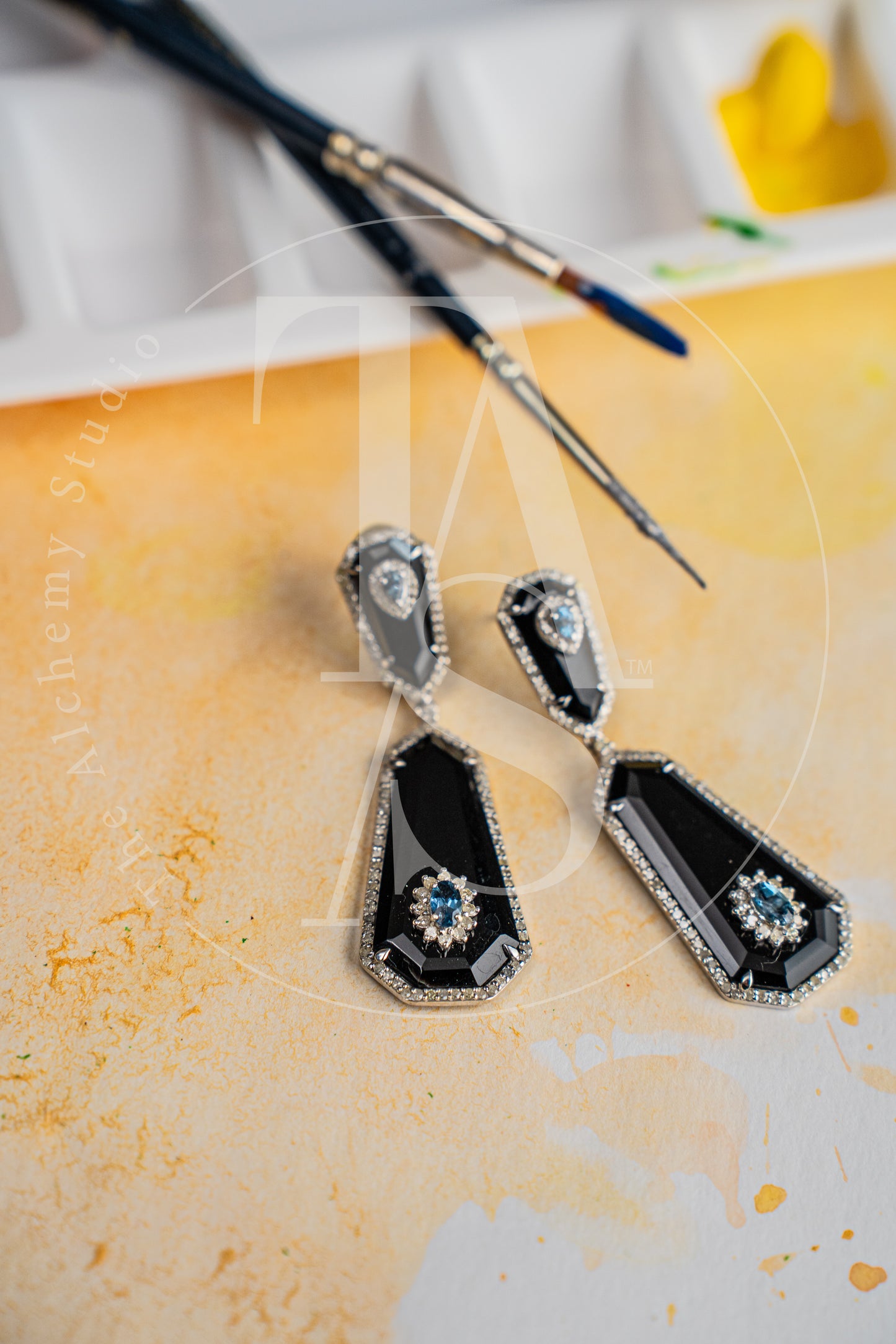 Nidi Black Onyx and Aquamarine Earrings
