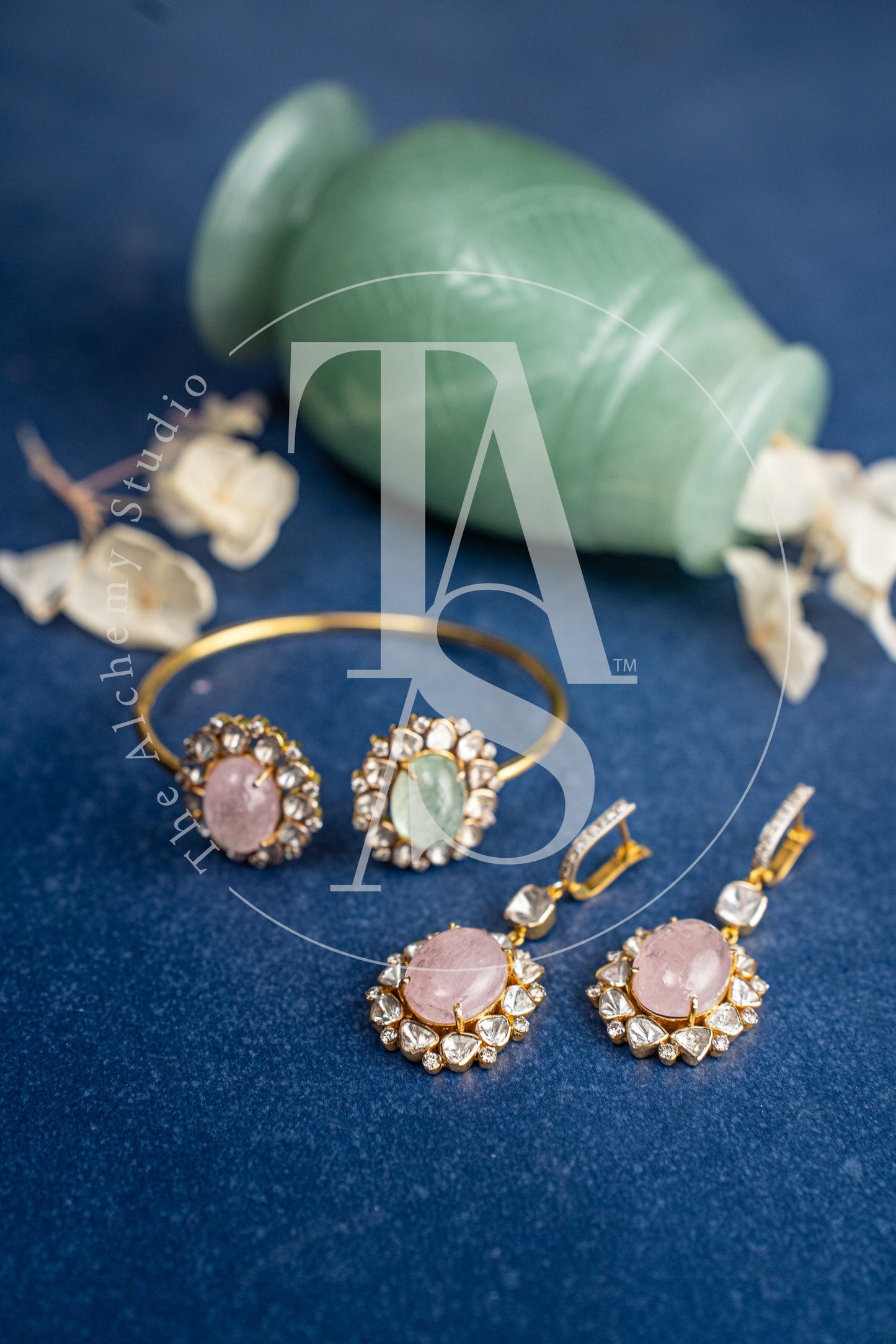 Jeahh Uncut Diamond and Morganite Hanging Flower Earrings