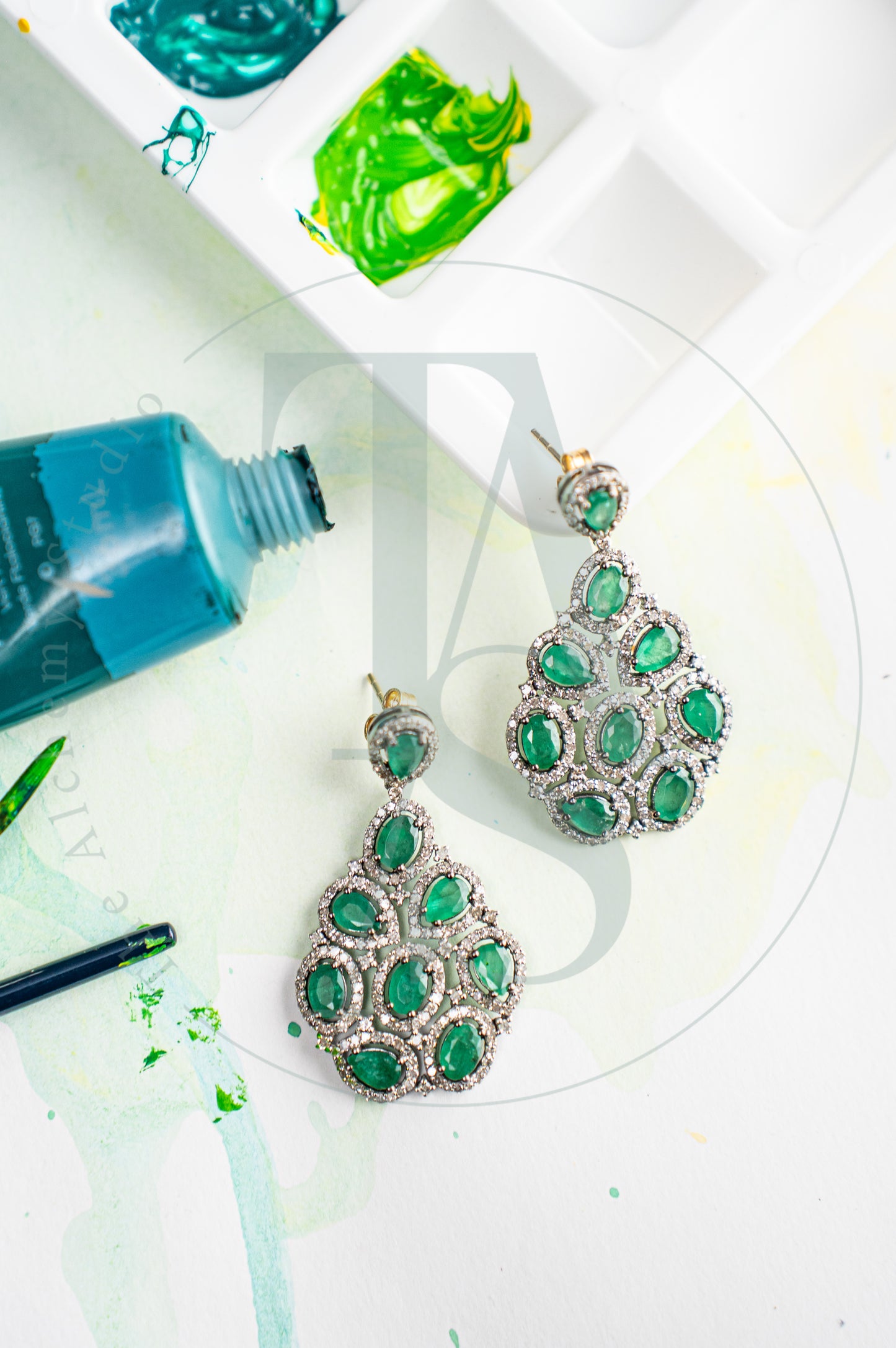 Erelah Emerald and Diamond Earrings