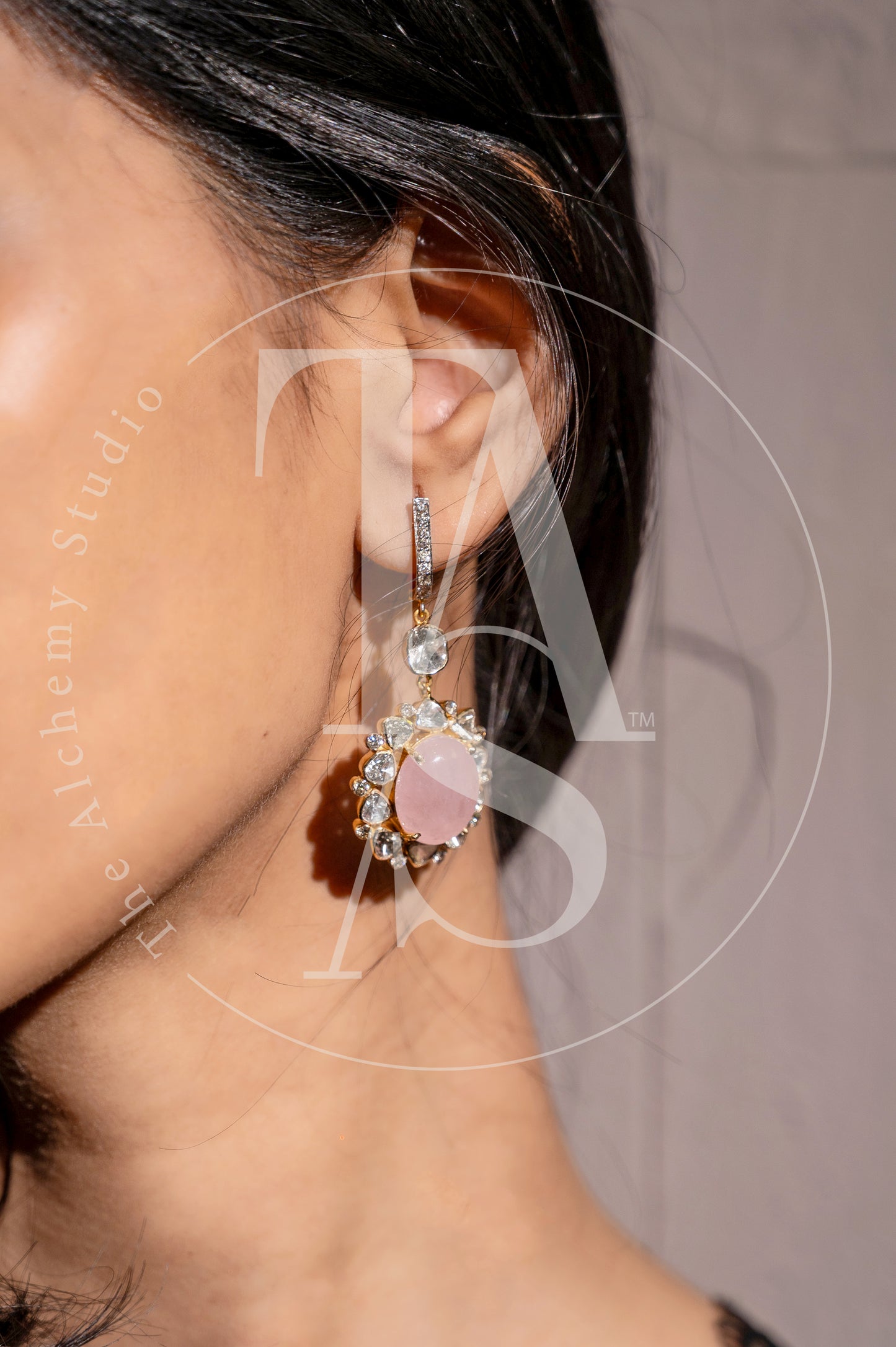 Jeahh Uncut Diamond and Morganite Hanging Flower Earrings