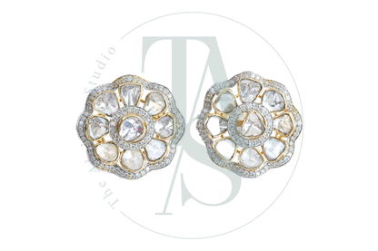 Mireya Diamond Border Polki Flower Earrings