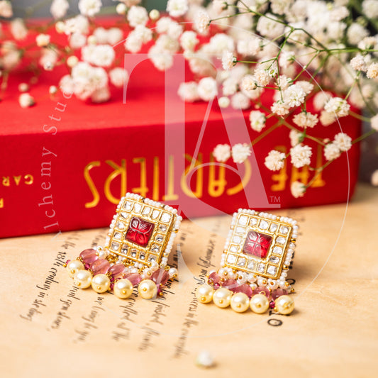 22kt Gold Upasana Ruby and Uncut Diamond Earrings