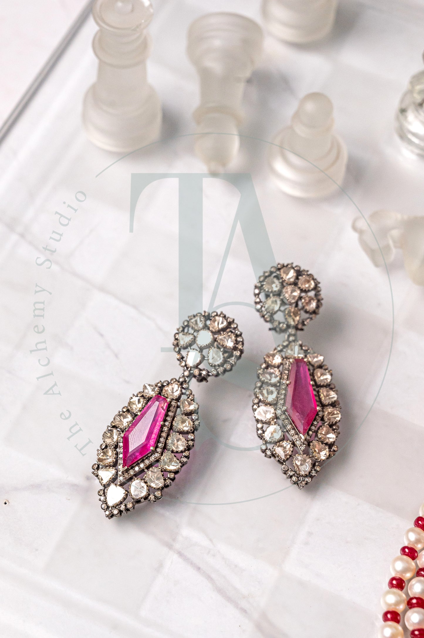 Ryoma Ruby and Uncut Diamond Earrings