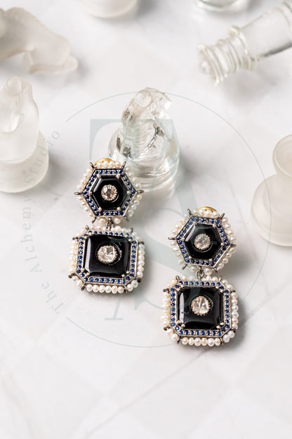 Donella Black Onyx and Uncut Diamond Earrings