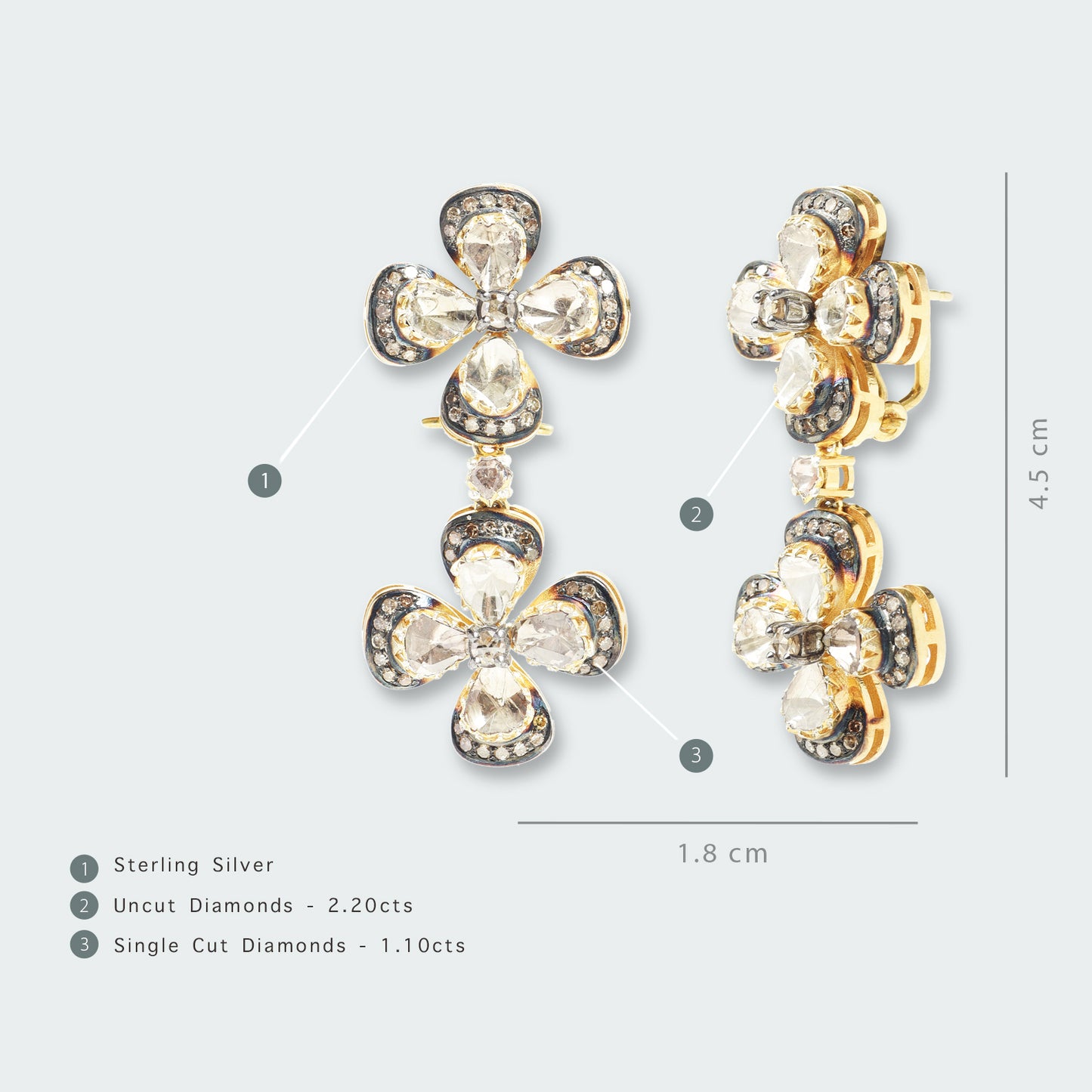 Dual Flower Uncut Diamond Earrings