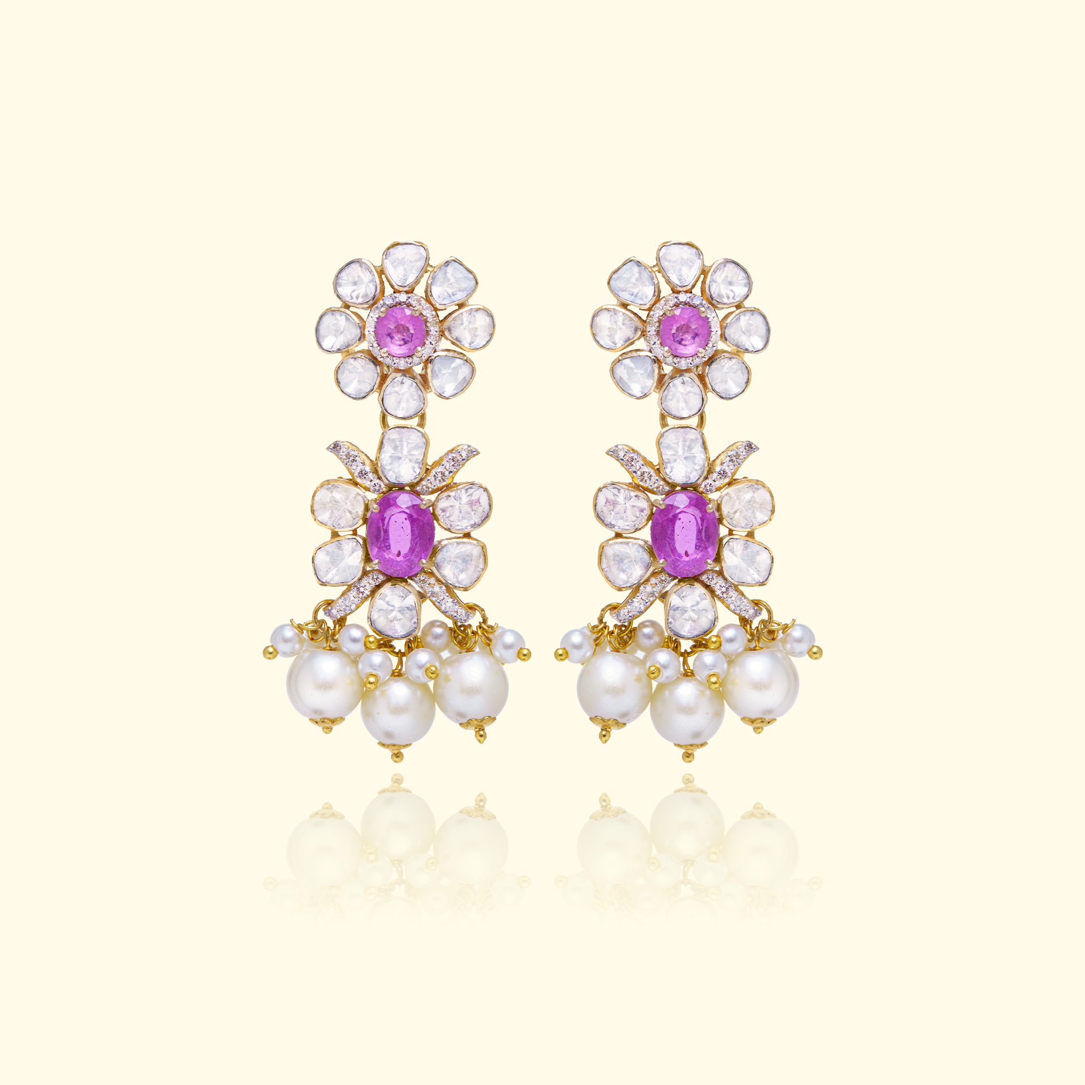 Dual Pink Sapphire Flower Earrings